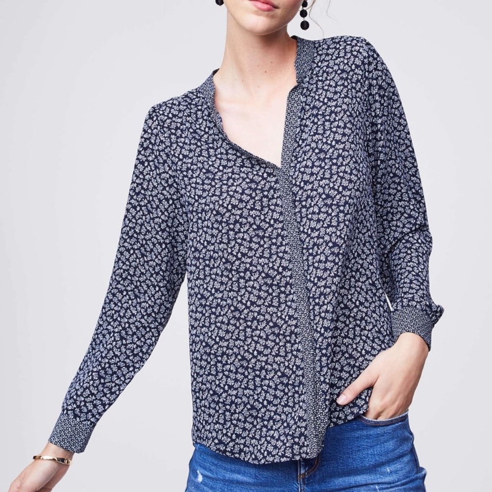 Loft Mixed Floral Split Neck Utility Blouse